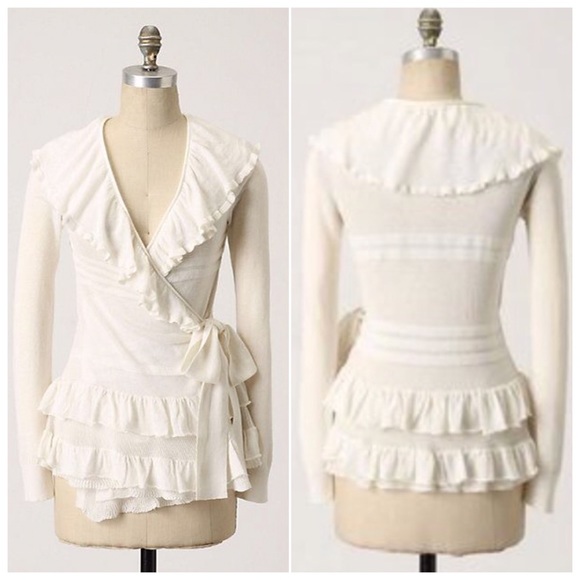 Anthropologie Sweaters - SALE Anthro White Ruffle Recital Wrap Cardigan